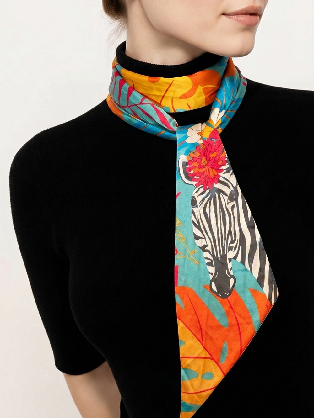 Silky Zebra & Floral Neck Scarf - Multicolor by Powder